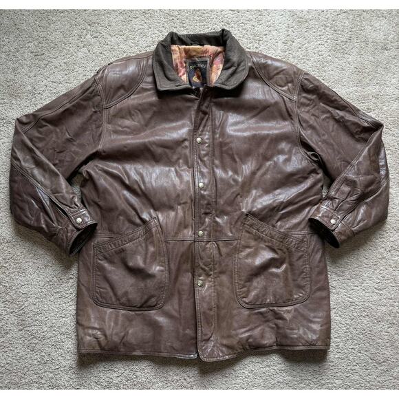 Vintage Phase 3 Genuine Leather Snap Button Oversized Jacket Brown Mens XL - Picture 1 of 15